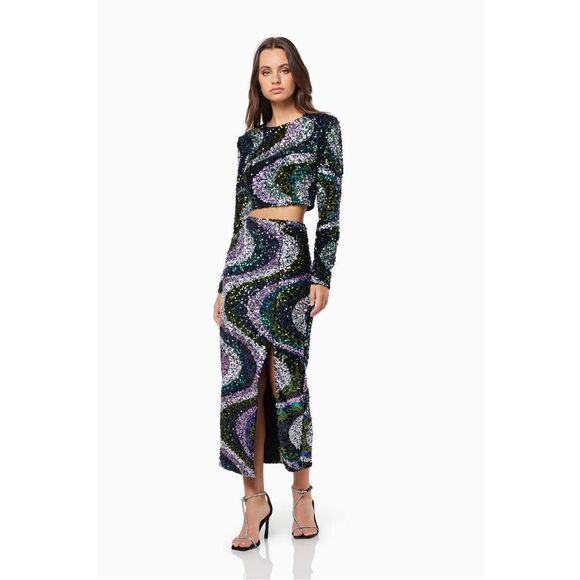 Elliatt Frances Crop Top & Skirt Set in Sequin Midi Skirt Set size XS NWT$400 - Picture 1 of 15